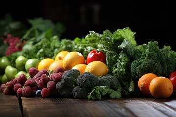 Healthy eating Fresh fruits and vegetables on a table - stock photography