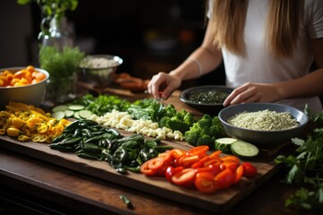Obraz na płótnie Canvas Healthy meal preparation in the kitchen - stock photography