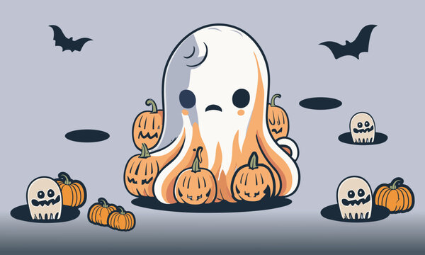 halloween pumpkin and ghost