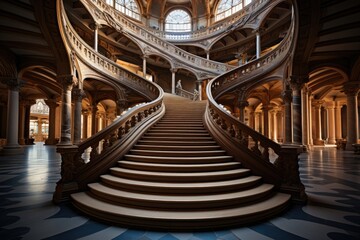 Obraz premium Staircase in an architecturally unique building - stock photography