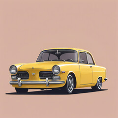 Yellow car illustration, detailed, pastel colors