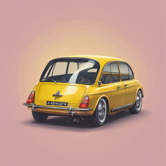 Yellow car illustration, detailed, pastel colors