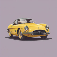 Yellow car illustration, detailed, pastel colors