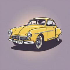 Yellow car illustration, detailed, pastel colors
