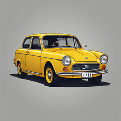 Yellow car illustration, detailed, vibrant
