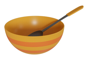 Soup bowl 3d illustration with spoon inside
