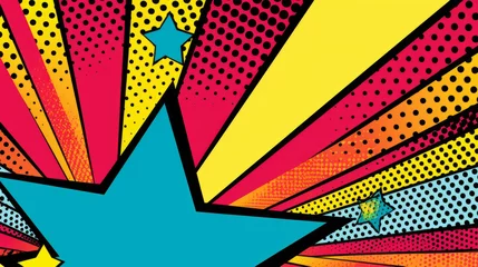 Muurstickers A vibrant pop art poster featuring a bold star design - Colorful 2D Comic Art © Unicorn Trainwreck