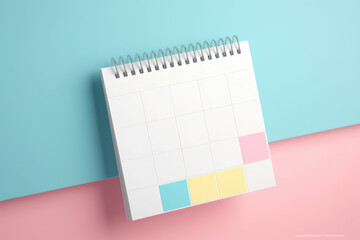 A lively image of a pink and yellow planner set against a vibrant bright blue background. Perfect for organization, creativity, and planning-themed visuals.