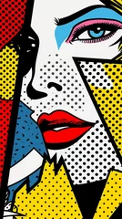 Türaufkleber A vibrant pop art painting capturing the beauty of a woman's face with mesmerizing blue eyes © Unicorn Trainwreck