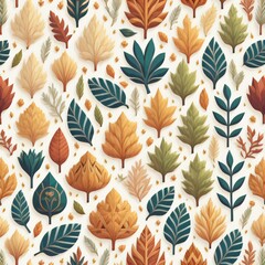 Seamless pattern with autumn leaves on white background. Vector illustration.