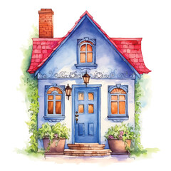 Fototapeta premium Fairy Tale house watercolor paint