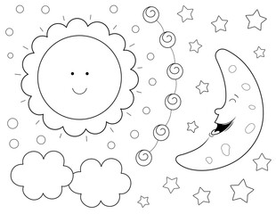 day and night coloring page for kids. you can print it on 8.5x11 inch paper