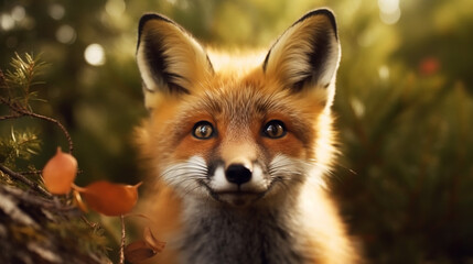 Close up of cute red fox in nature background