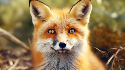 Fototapeta premium Close up of cute red fox in nature background