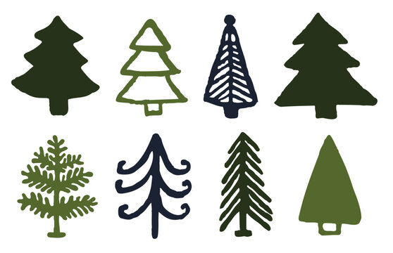 Various Christmas trees color icons set on white background