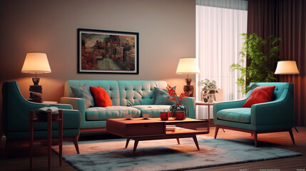 Illustration of the living room interior 3d furniture
