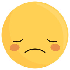 Cute sad yellow emoji face. 
Concept of sadness, anguish, depression, shame, frustration, anxiety, resignation, reaction emotions.
Pensive expression, sad smiley. Sorrow emoticon vector, emotion icon