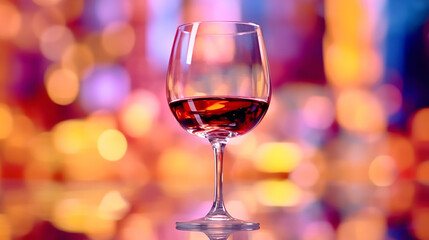 Luxury wineglass with cabernet sauvignon reflecting celebration background