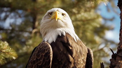 Obraz premium Majestic bald eagle perching staring with strength