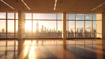 Modern office building features luxury skyline view background