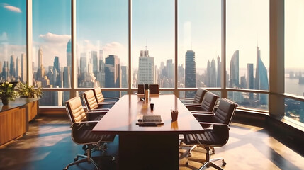 Modern office building features luxury skyline view background