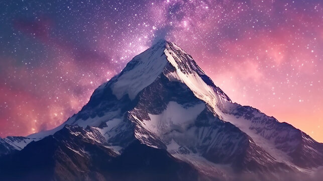 Night sky glows with mountain peak backdrop adventure background