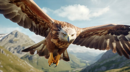 Spread wings majestic bird of prey soars background