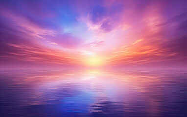 Naklejka na ściany i meble Cielo reflejado en el mar de colores rosas, azules y anaranjados de atardecer. Ilustracion de Ia generativa