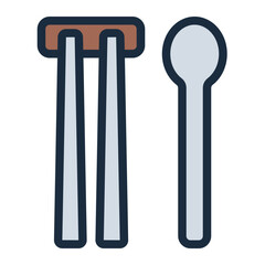 Cutlery chopstick and spoon filled line icon