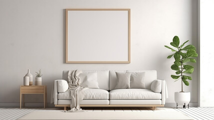 modern living room Mock up poster frame in home interior background