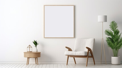 interior of a room with a chair Mock up poster frame in home interior background