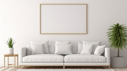 Fototapeta na wymiar modern living room with sofa Mock up poster frame in home interior background