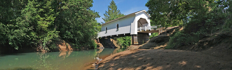 Covered Bridge Panorama - Oregon  - The Hoffman Bridge, constructed in 1936, is a covered bridge...