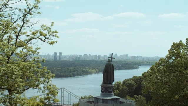 Monument to Volodymyr the Great - the founder of Kyiv. view of the wide Dnipro from the observation point