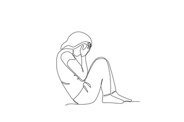 A young woman is depressed. World mental health day one-line drawing