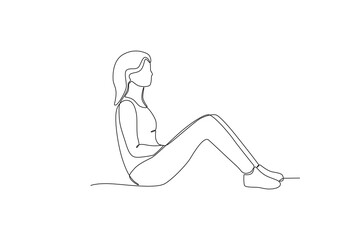 A woman sits with a lot of thoughts. World mental health day one-line drawing