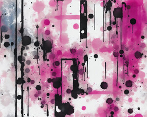 Seamless pink and black color watercolor abstract splased pattern. Generative AI