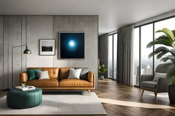 modern living room with mockup frame