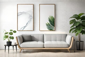 modern living room with wall frame mockup