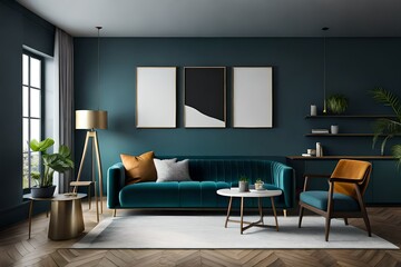 modern living room wall frame mockup