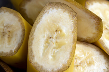 Sliced ripe yellow banana, close up