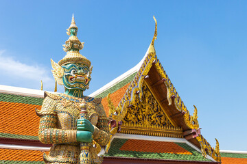 Fototapeta premium Giant demon guardian statue at Wat Phra Kaew or Emerald Buddha temple, Bangkok, Thailand