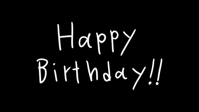 Happy Birthday!!　手書きパラパラアニメーション・テキスト素材　白黒・アルファ　10秒ループ
