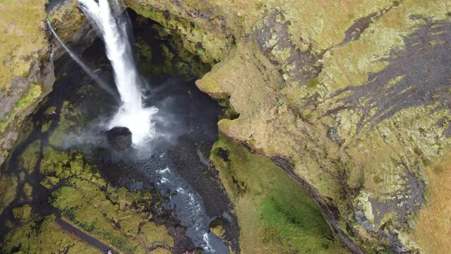 drone Aerial view, Kvernufoss waterfall,  South Iceland.