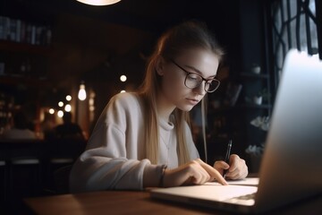 University-aged female student applying for personal college loan; emphasizing college application, banking process.