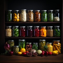 Fototapeta na wymiar Shelves with vibrant colorful jars of food and spices. Generative AI. 