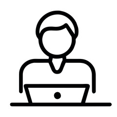 Icon of man working in front of a computer.