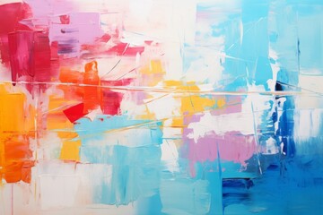 Abstract painting backdrop. Contemporary colours, pink, orange, yellow and azure colours. AI generated design.	