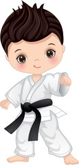 Vector Cartoon Boy Practicing Karate