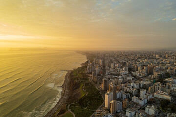 Aerial view of Miraflores and its boardwalk in Lima.